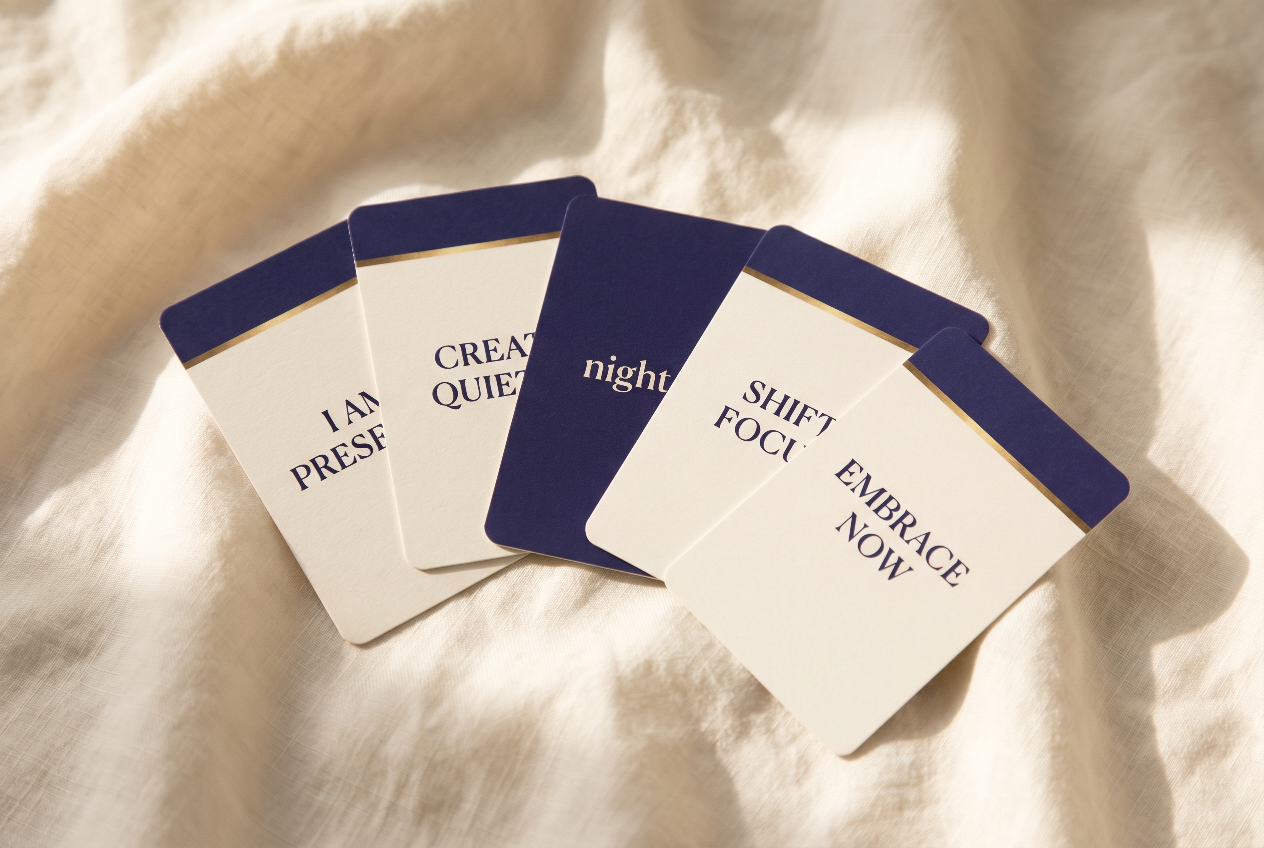 The Reality Shift Starter Deck — a fan of cream and indigo identity cards